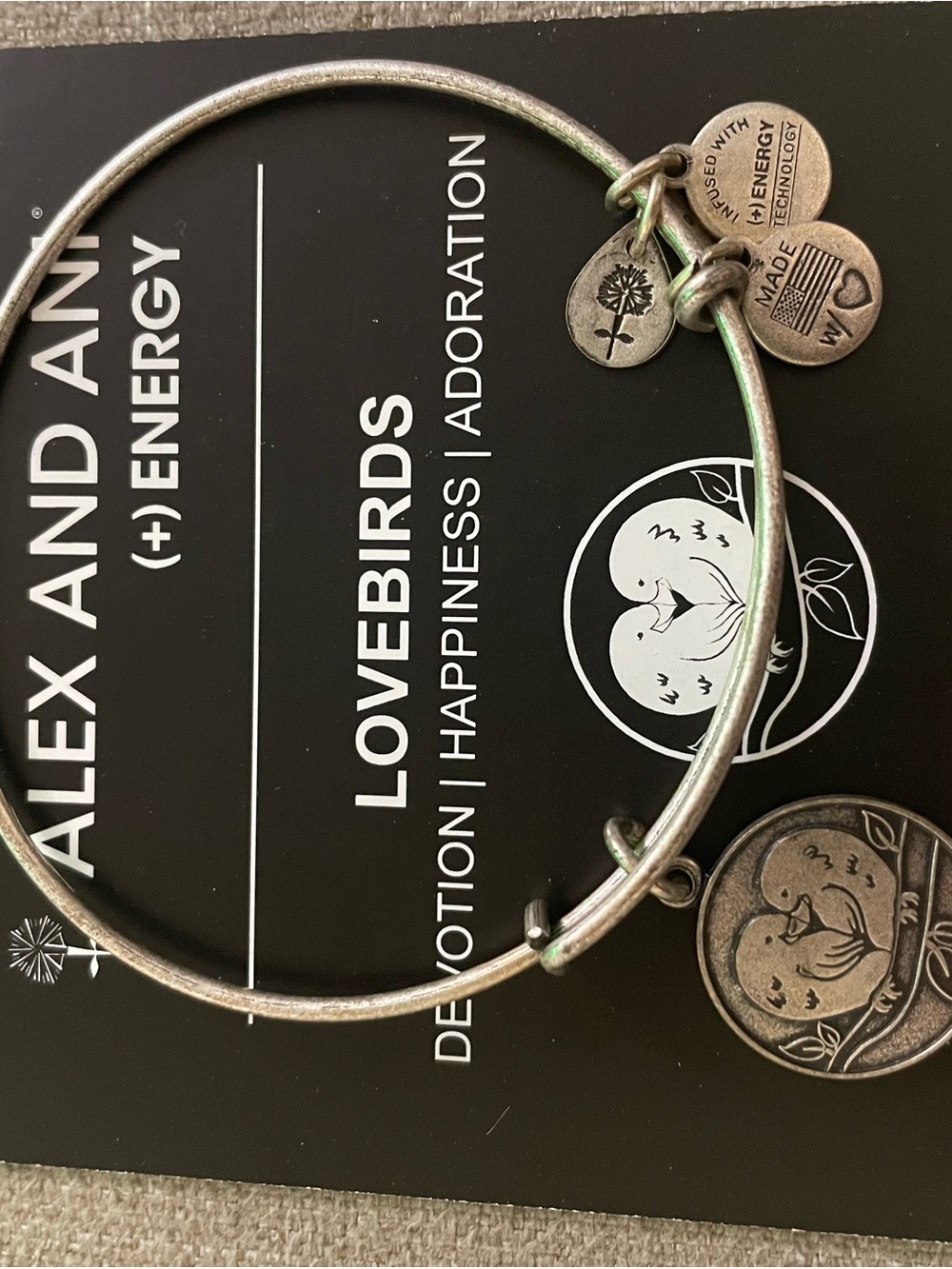 Alex and Ani Silver Lovebirds Charm Bangle